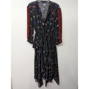 MAJE Womens Black Red Remixed Rayema Floral Print Chiffon Midi Dress Size 2 US M